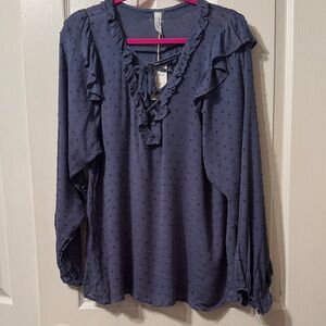 Women's Navy Ruffle Blouse